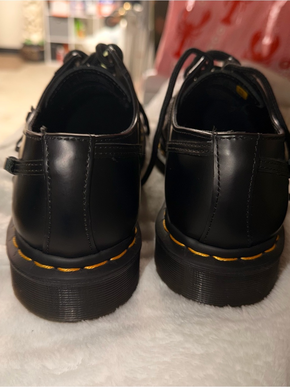 Dr. Martens Black Leather Lace-Up Oxfords with Yellow Stitching - Picture 4 of 8
